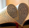 A Quran made into the shape of a heart.